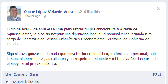 “El PRI me pidió retirar mi pre candidatura”, afirma López Velarde
