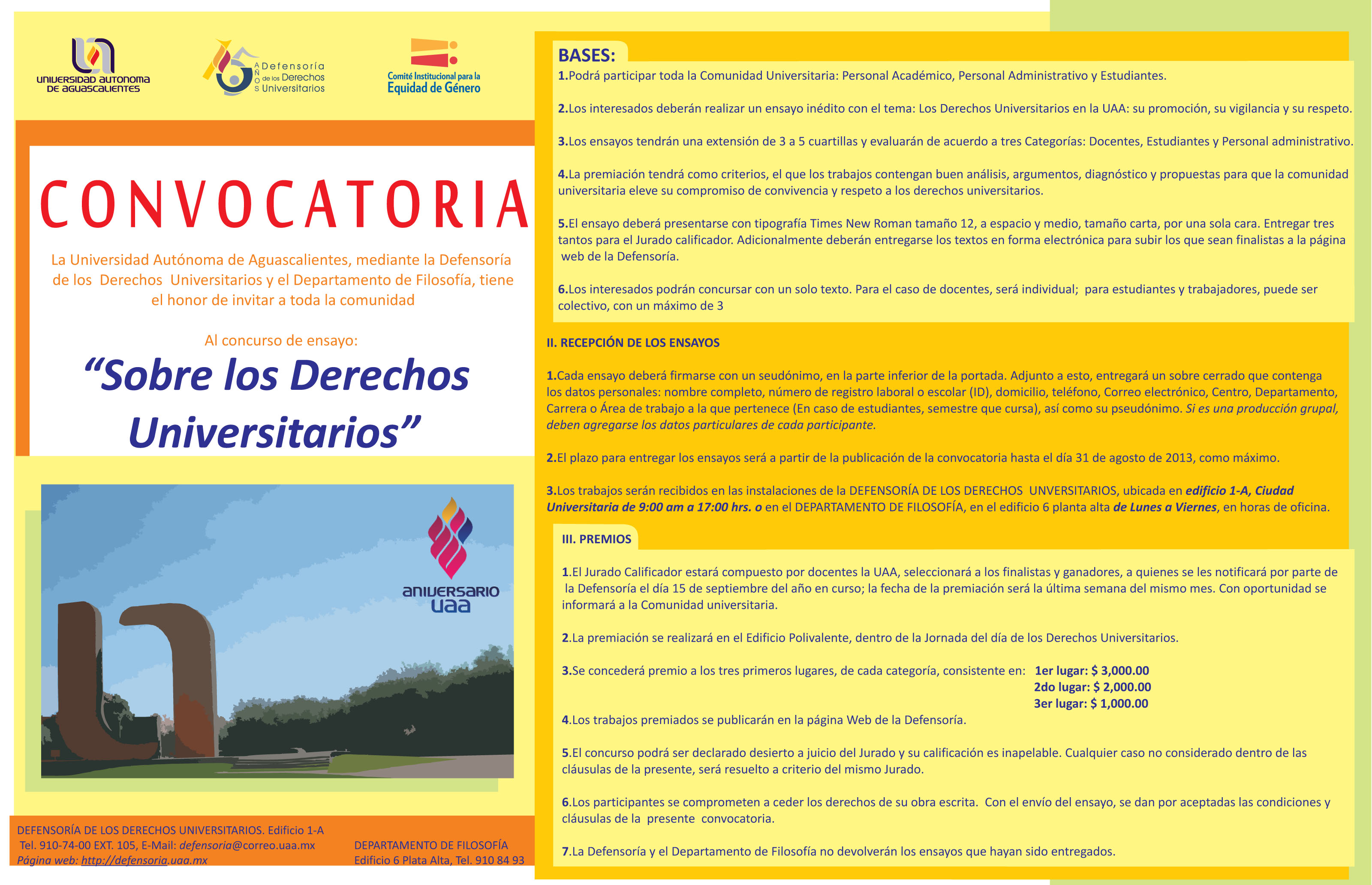 Convoca la UAA a concurso de ensayo sobre derechos universitarios