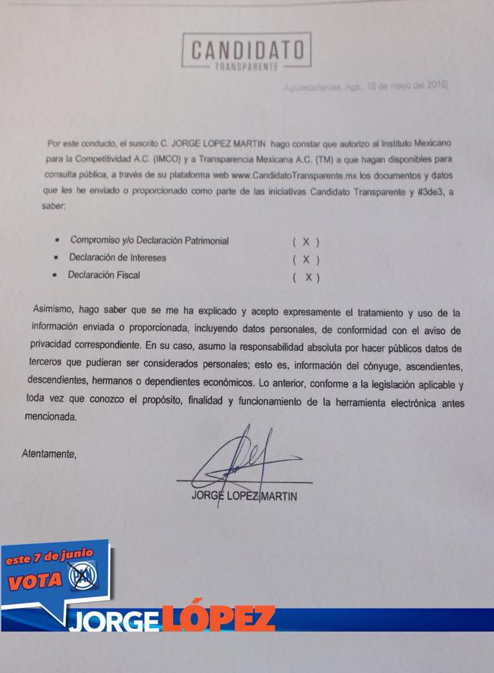 Presenta Jorge López las 3de3 de Candidato Transparente