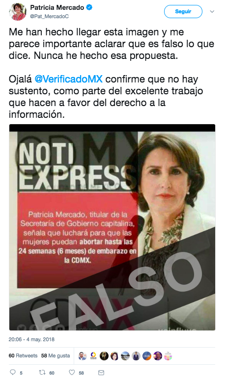 verificado 2018 | Patricia Mercado no dijo que luchará para ampliar el plazo legal para abortar