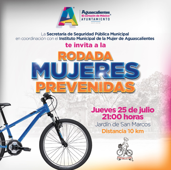 Invitan a participar en la Rodada Mujeres Prevenidas en Aguascalientes