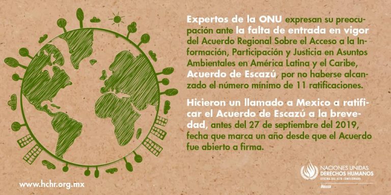 Instan 17 Procedimientos Especiales de la ONU a México a ratificar el Acuerdo de Escazú
