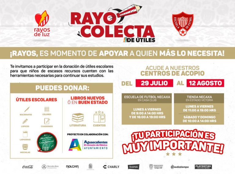 Invitan a donar útiles escolares para la Rayo Colecta de Aguascalientes