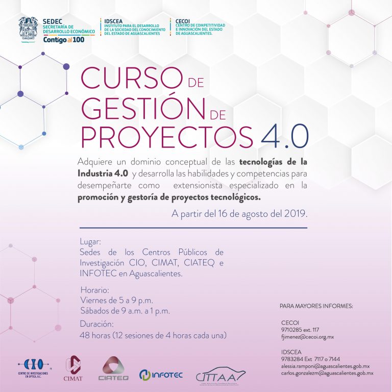Continúan abiertas inscripciones a Curso de Gestión de Proyectos en Aguascalientes