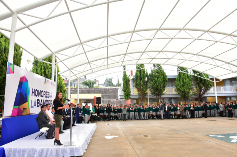 Inauguran velaria para la cancha deportiva de la Secundaria Mahatma Gandhi de Aguascalientes