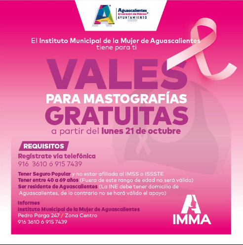 Otorgarán 500 mastografías gratuitas en la capital de Aguascalientes