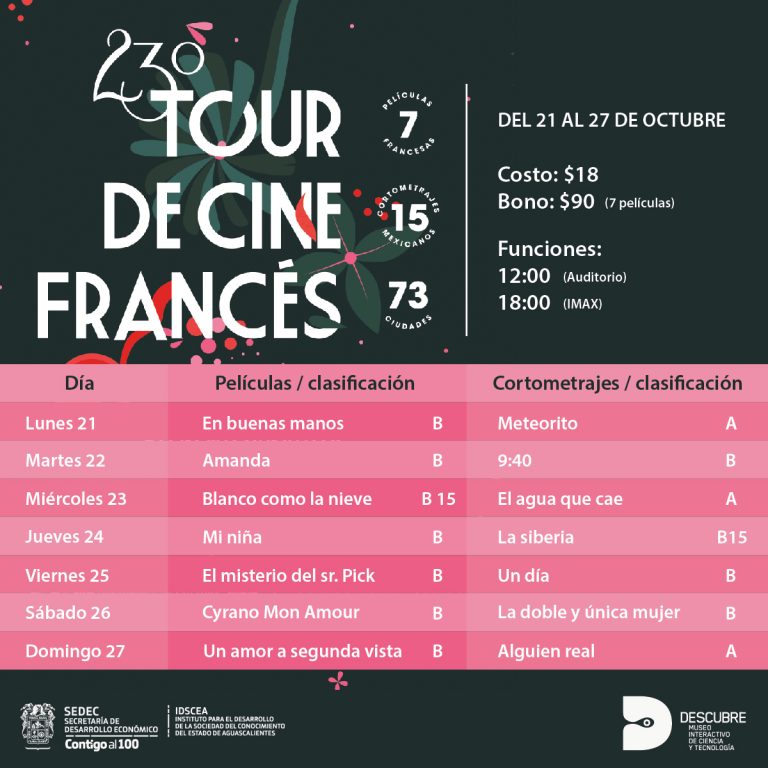 El Tour de Cine Francés vuelve al Museo Descubre Aguascalientes