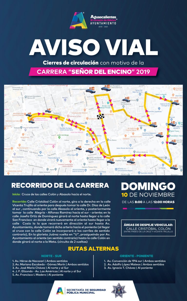 Anuncian cierres viales en Aguascalientes para el fin de semana por fiestas del Señor del Encino