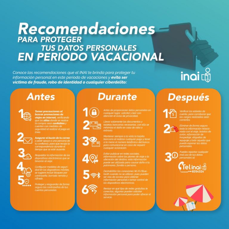 Recomienda INAI intensificar el cuidado de datos personales en vacaciones