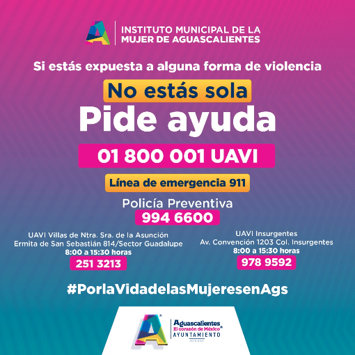 Refuerzan apoyo a mujeres en Aguascalientes para evitar violencia