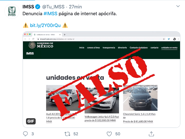 Denuncia IMSS página de internet apócrifa   