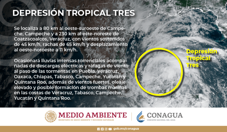 Se formó la Depresión Tropical Tres en el Golfo de México
