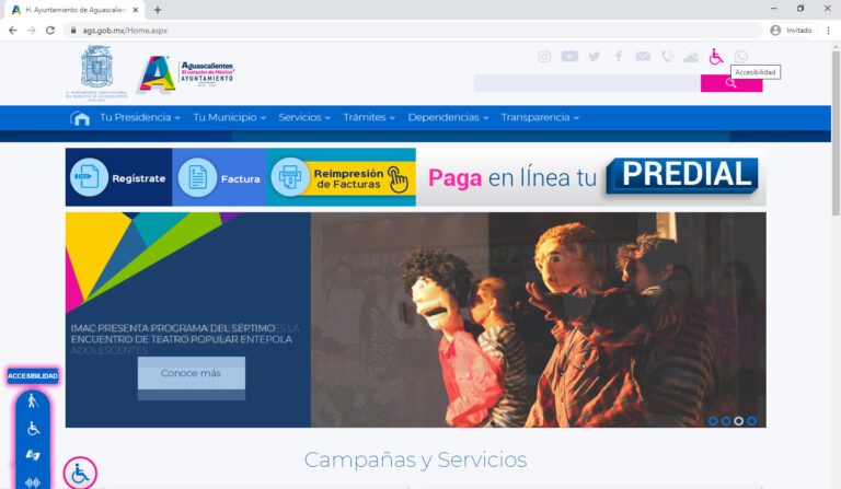 Portal web de Municipio de Aguascalientes, de fácil acceso para personas con discapacidad