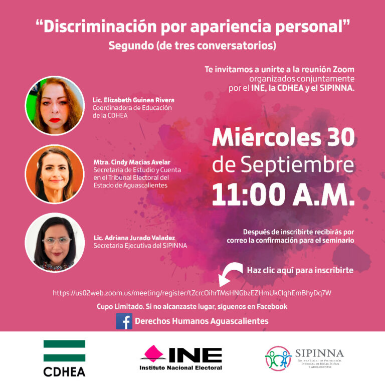 Trabajan CDHEA, INE y Sipinna para erradicar discriminación por apariencia