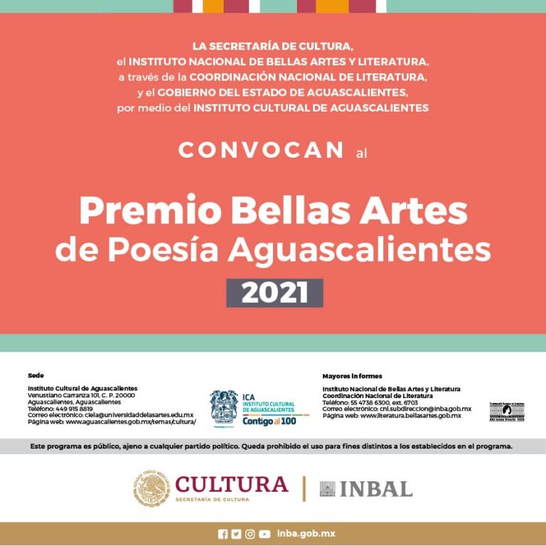 Abierta, la convocatoria para el Premio Bellas Artes de Poesía Aguascalientes 2021