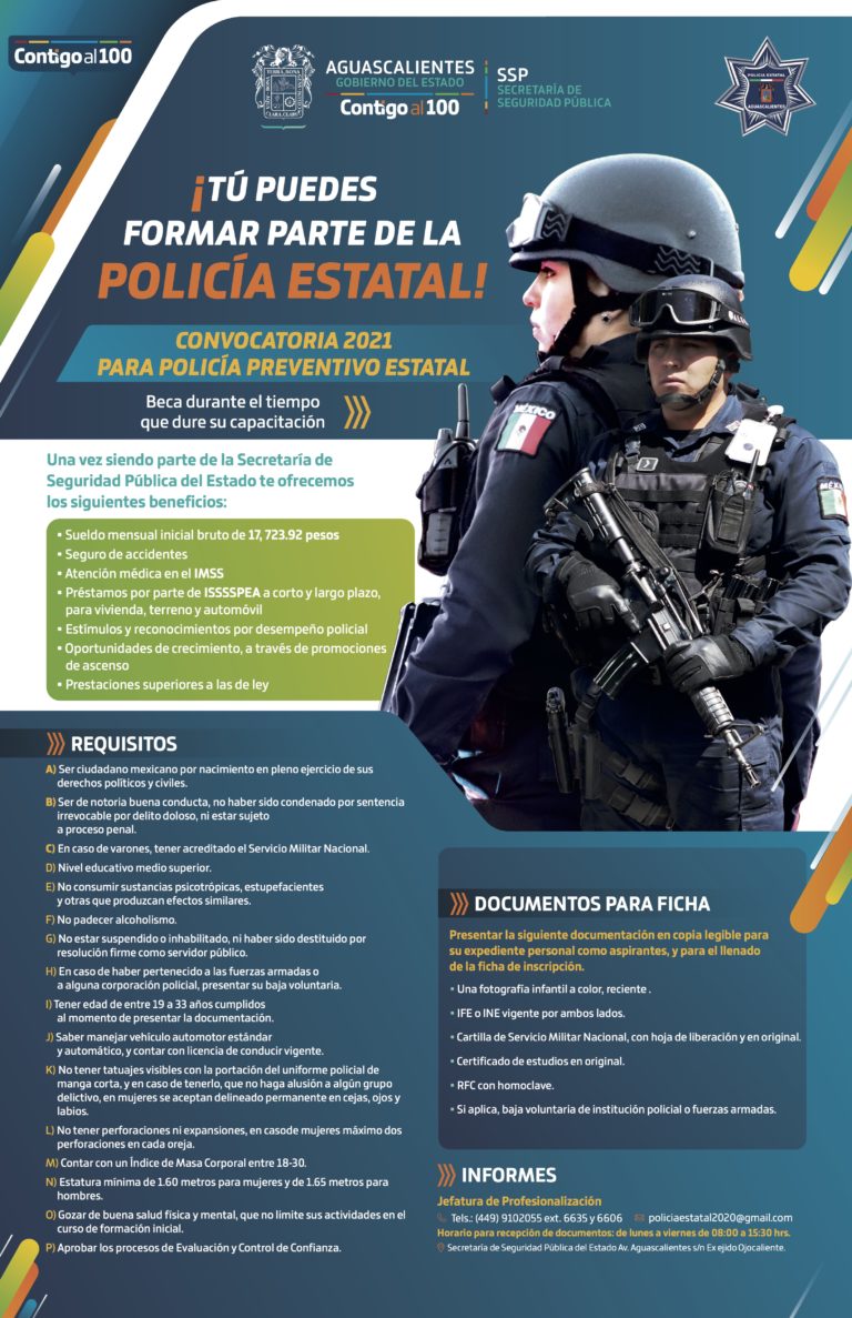 Abren convocatoria para incorporarse a la SSPE de Aguascalientes