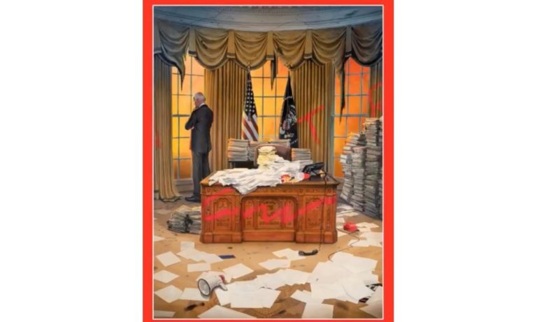 Time dedica su primera portada del año a Joe Biden… con la Oficina Oval hecha un desastre