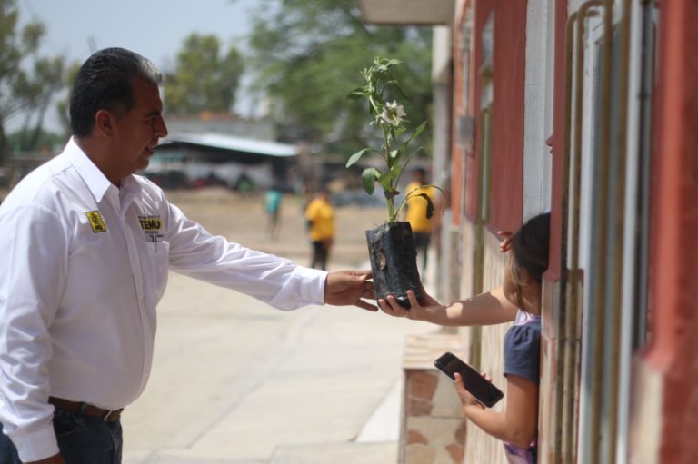 Candidato a diputado por el Distrito III en Aguascalientes entrega árboles en vez de volantes   
