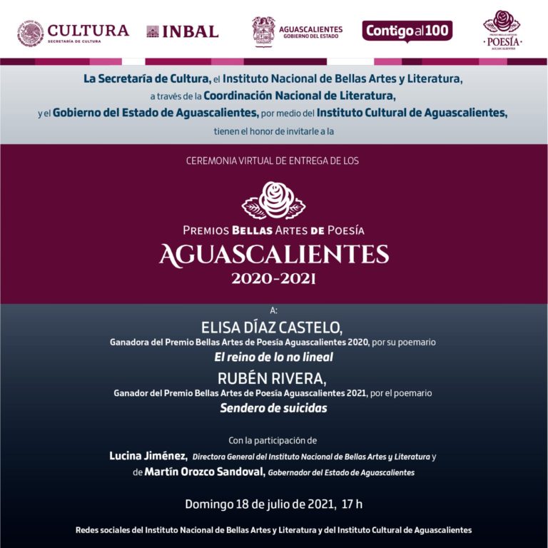 Invitan a la ceremonia de entrega del Premio Bellas Artes de Poesía 2020 y 2021