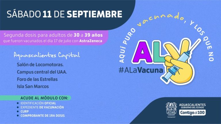 Segundas dosis para treintañeros en la capital de Aguascalientes