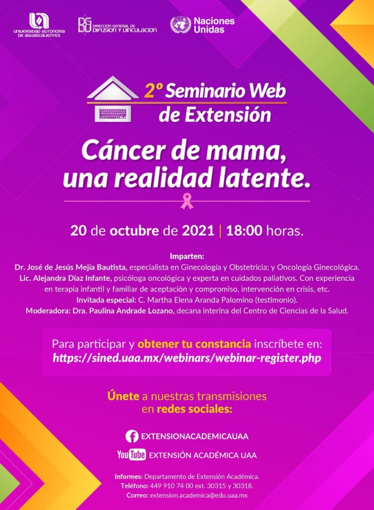 UAA invita al 2° Seminario Web de Extensión: Cáncer de mama, una realidad latente