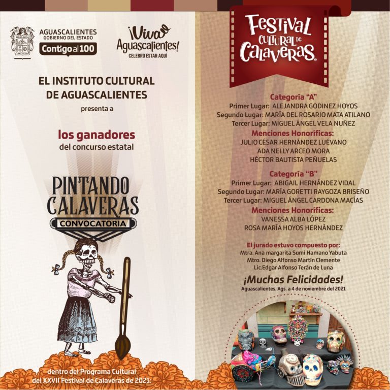 Te compartimos la lista de los ganadores del concurso organizado por el ICA, “Pintando Calaveras”