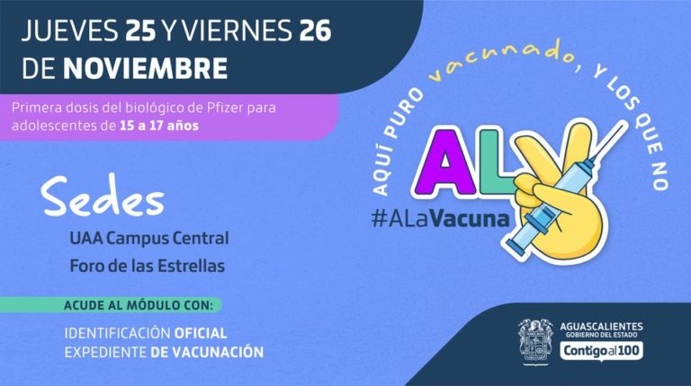 Arranca la vacunación para adolescentes de 15 a 17 años en Aguascalientes