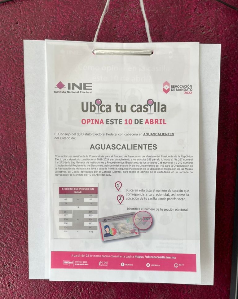 INE publica ubicación de casillas para revocación 