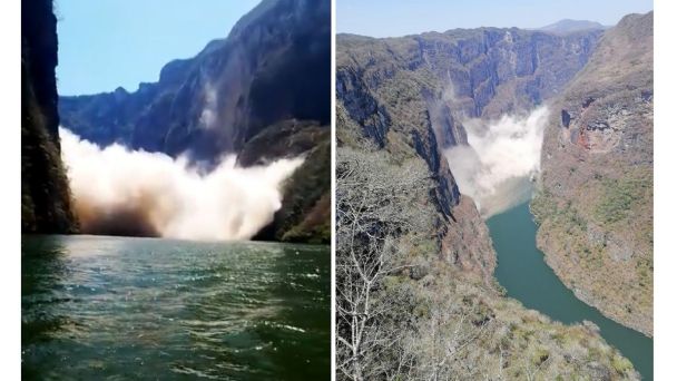 Captan derrumbe en el Cañón del Sumidero tras sismo; cierran navegación