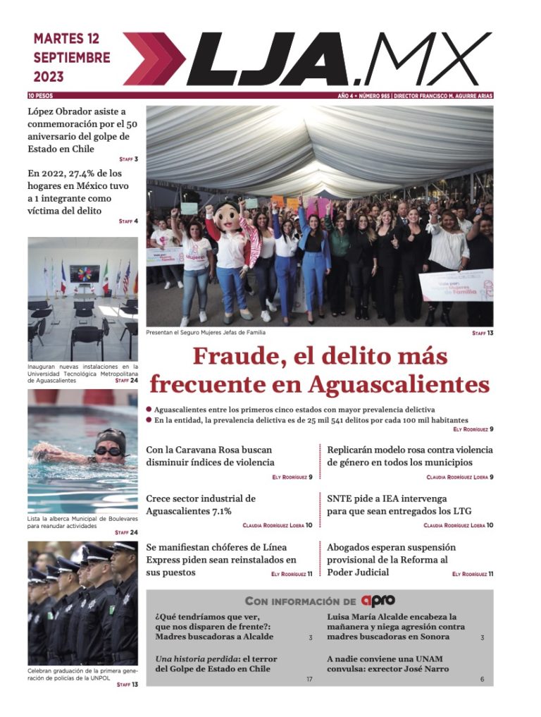 Fraude el delito más frecuente en Aguascalientes y más en LJA, edición: 12/09/2023