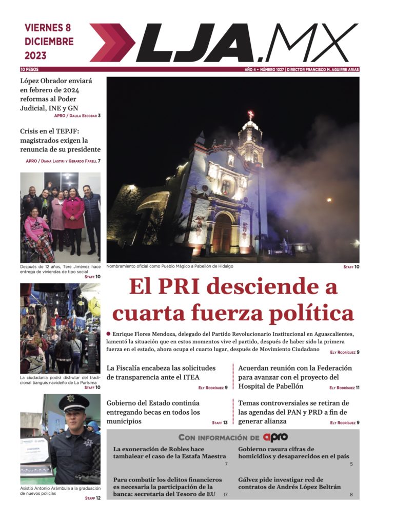 El PRI desciende a cuarta fuerza política y más en LJA.MX, edición 8/12/2023
