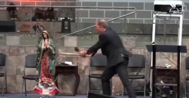 Un pastor destruye figuras de la Virgen y la Santa Muerte 