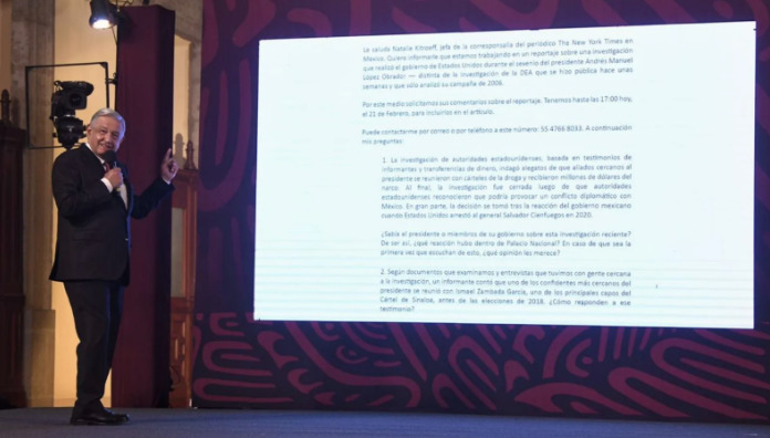 En la mañanera, AMLO respondió a preguntas que hace NYT sobre nexos con el narco