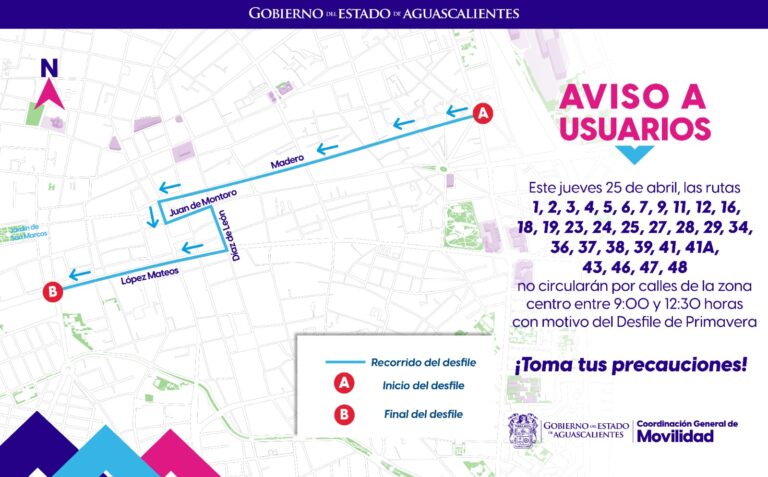 Modificaciones en rutas de camiones urbanos este 25 de abril en Aguascalientes