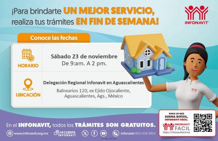 INFONAVIT realizará jornada sabatina en su centro de servicio de Aguascalientes