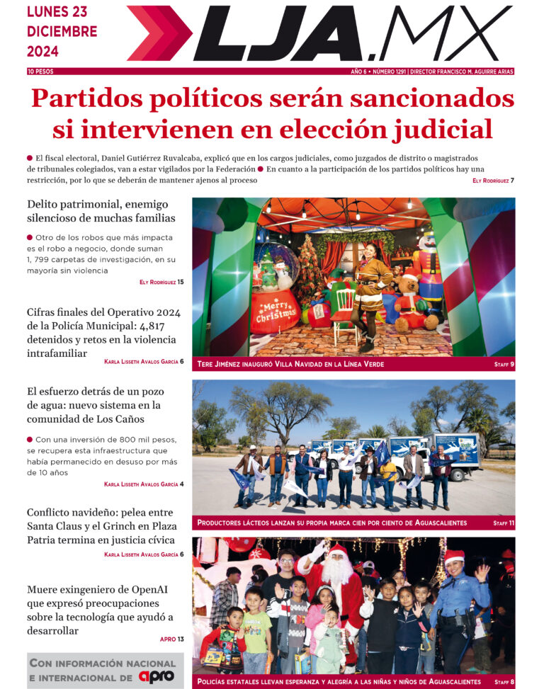 Partidos políticos serán sancionados si intervienen en elección judicial y más en LJA.MX, edición 23/12/2024