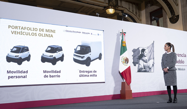 Sheinbaum presenta Olinia, primera armadora mexicana de mini vehículos eléctricos desarrollados en México