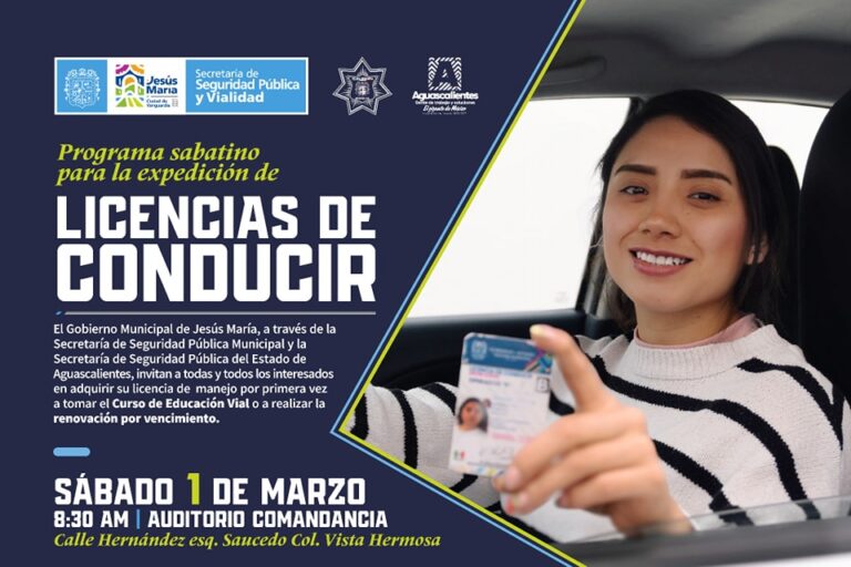 Habrá programa sabatino para la expedición de licencias de conducir en Jesús María