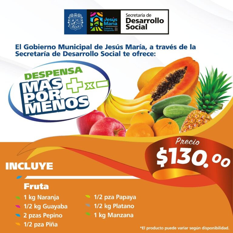 Gobierno de Jesús María ofrece paquetes de frutas y verduras a bajo costo para apoyar a las familias