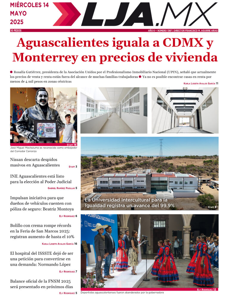 Aguascalientes iguala a CDMX y Monterrey en precios de vivienda y más en LJA.MX, edición 14/5/2025