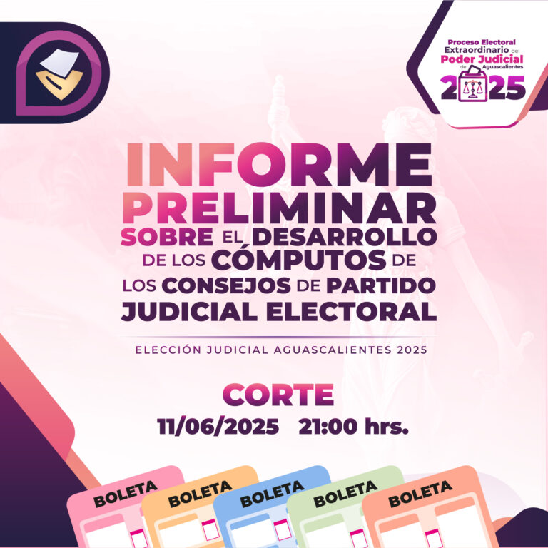 Informe preliminar de avance de cómputos en Consejos de Partido Judicial