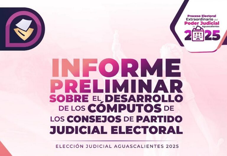 Informe preliminar de avance de cómputos en Consejos de Partido Judicial Electoral del Estado de Aguascalientes