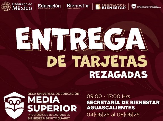 Será del 4 al 8 de junio el operativo de entrega de tarjetas rezagadas de la Beca Benito Juárez para estudiantes de educación media superior