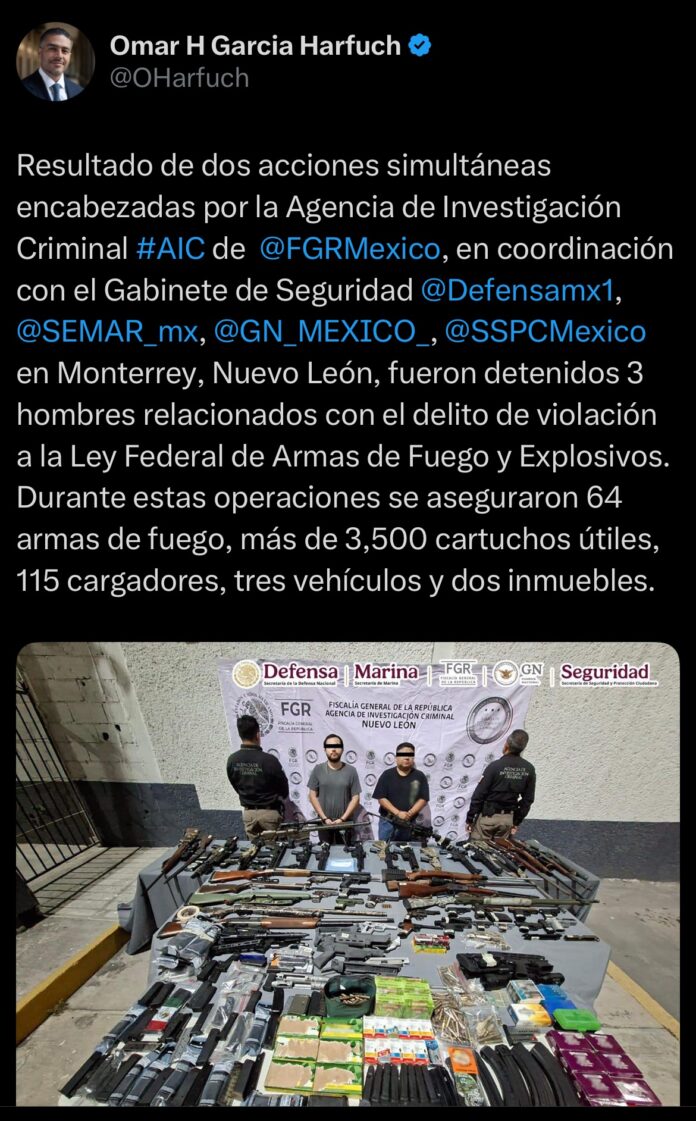 Nuevo León, detienen a 3 personas por violar la Ley Federal de Armas
