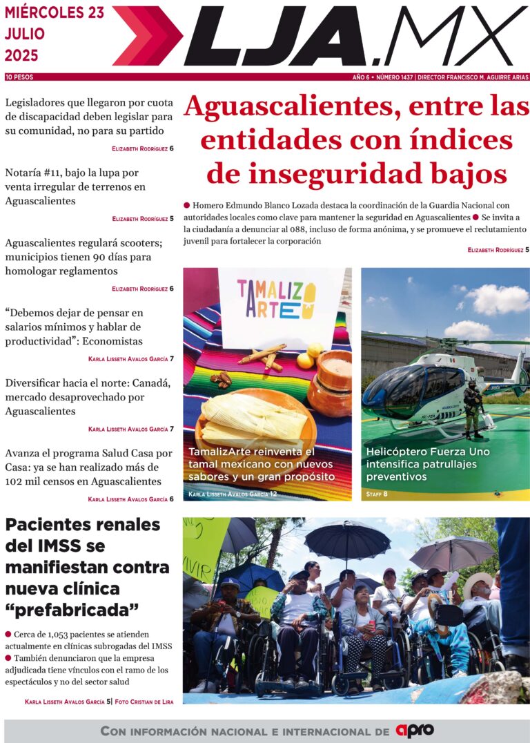 Aguascalientes, entre las entidades con índices de inseguridad bajos y más en LJA.MX, edición 23/7/2025