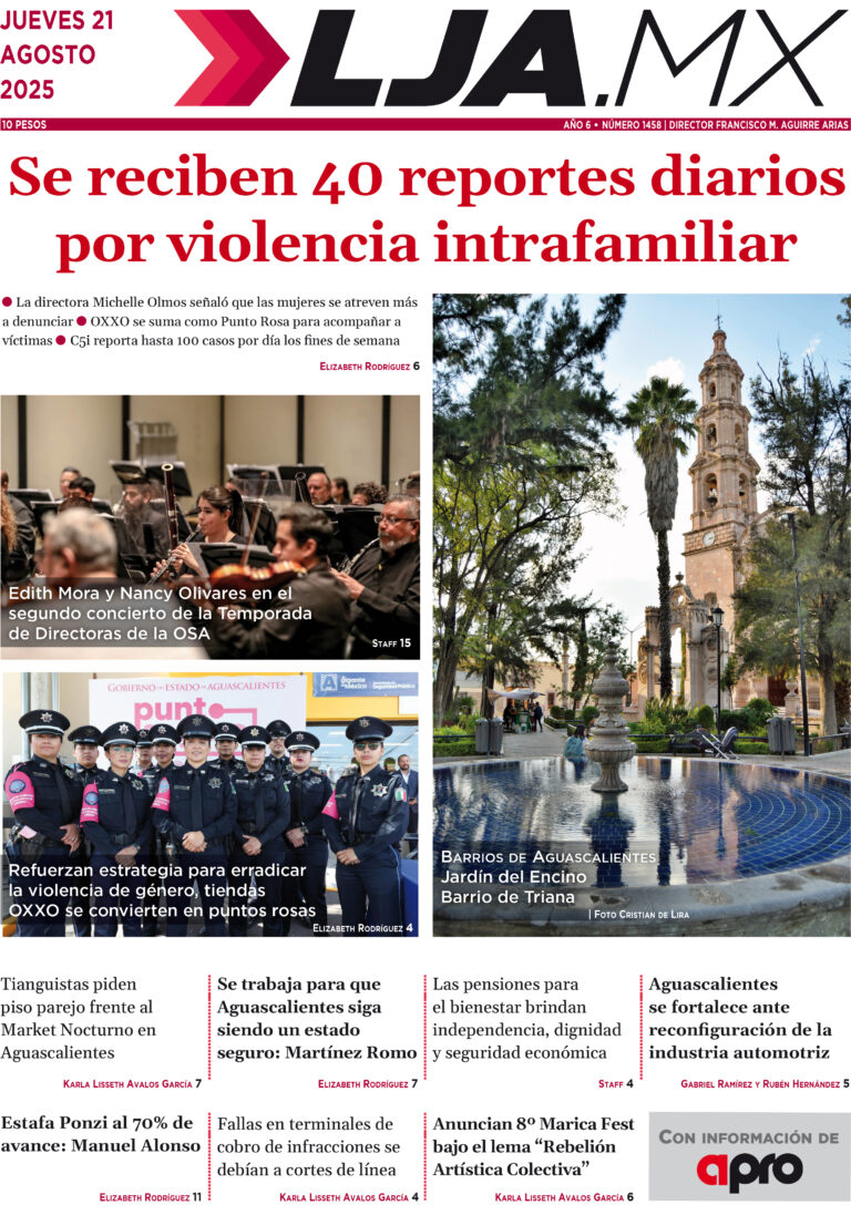 Se reciben 40 reportes diarios por violencia intrafamiliar y más en LJA.MX, edición 21/8/2025