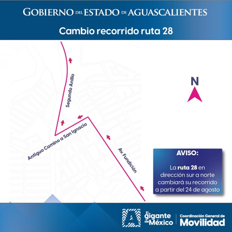 Ruta 28 ajustará su recorrido en atención a usuarios a partir del 24 de agosto en Aguascalientes