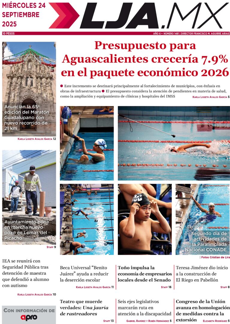 Presupuesto para  Aguascalientes crecería 7.9% en el paquete económico 2026 y más en LJA.MX, edición 24/9/2025