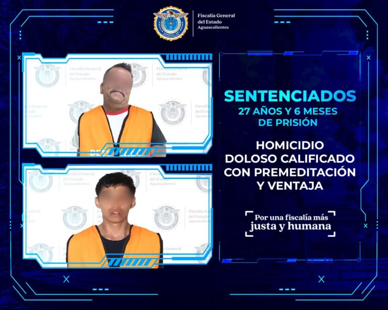 Condenan a dos hombres a más de 27 años de prisión por asesinato en Aguascalientes