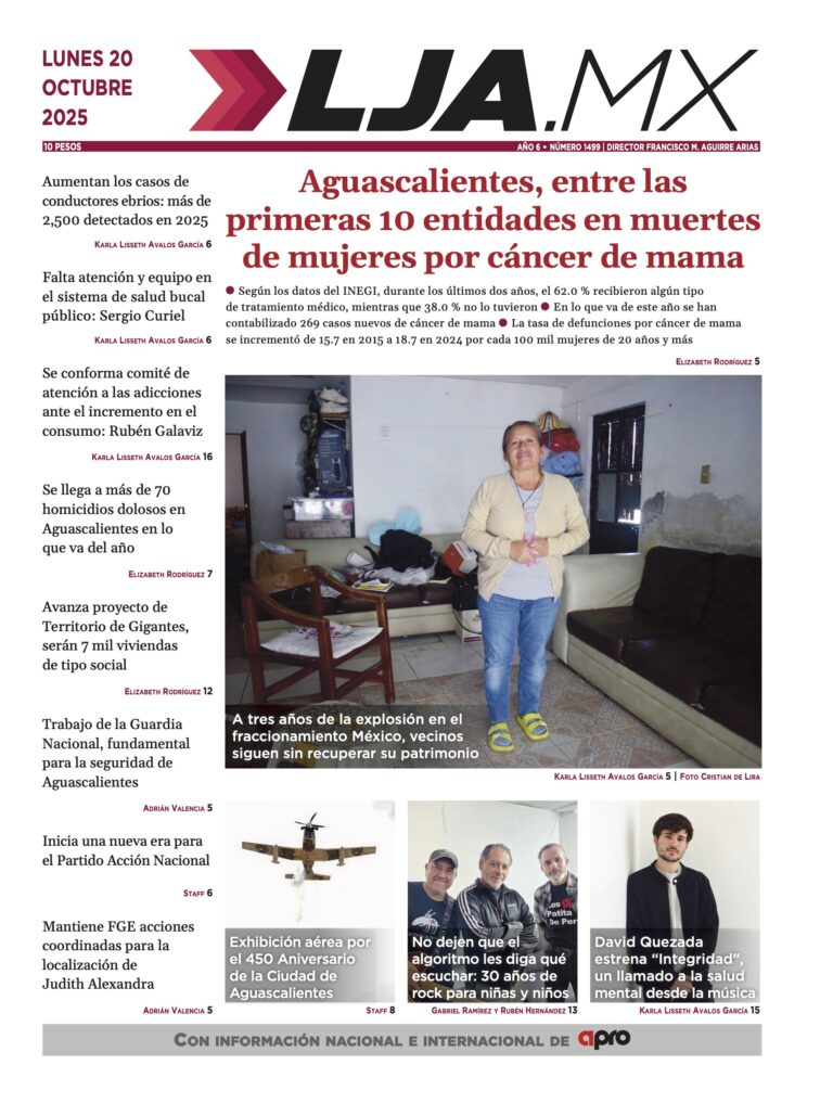 Aguascalientes, entre las primeras 10 entidades en muertes de mujeres por cáncer de mama y más en lja.mx edición 20/10/2025